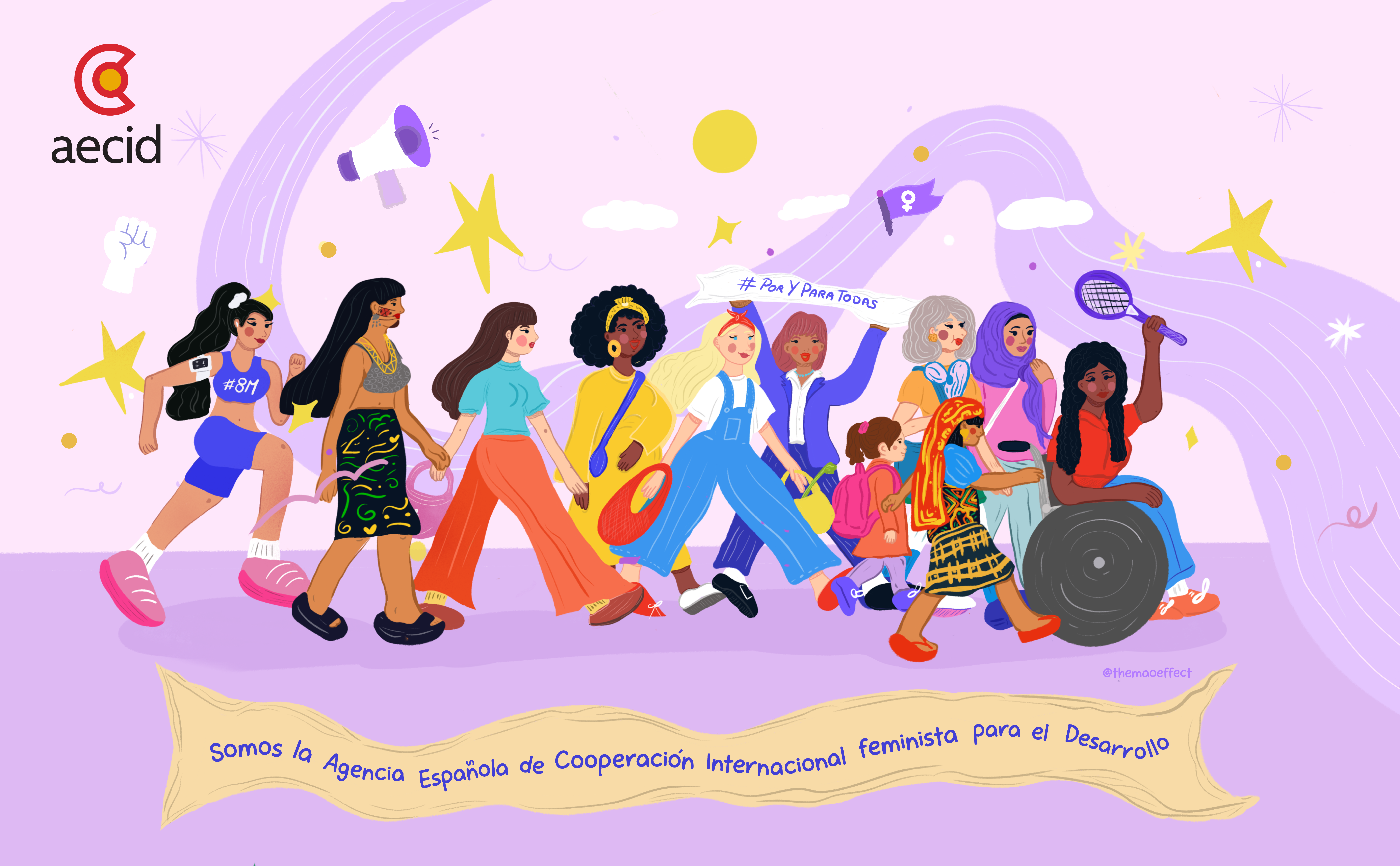 Ilustración de la artista panameña Mariel Almuiña, MAO, para la AECID para conmemorar el Día Internacional de la Mujer 2026.